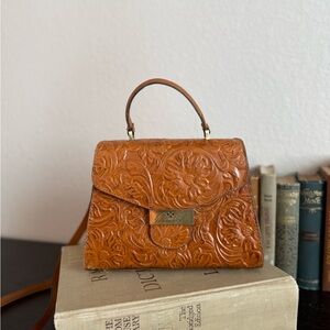 Patricia Nash Tooled Floral Leather Crossbody Bag in Brown